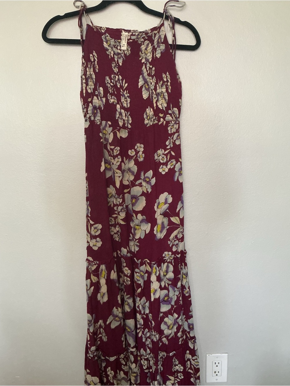 Free People Garden Party Burgundy Floral Tie-Shoulder Maxi Dress